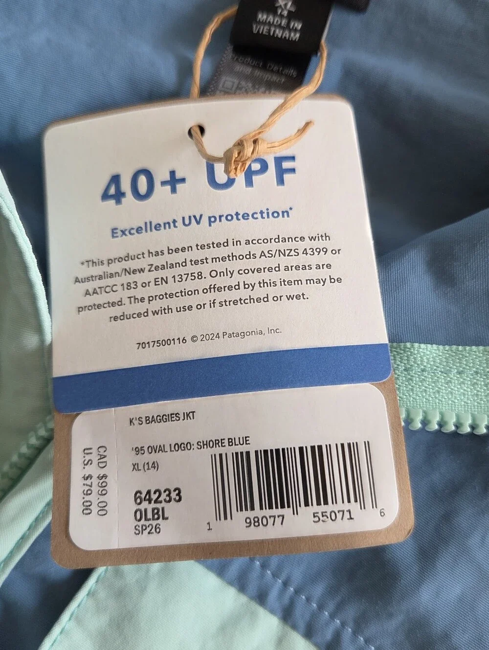 Patagonia Kids' Baggies Jacket Size XL NWT Shore Blue